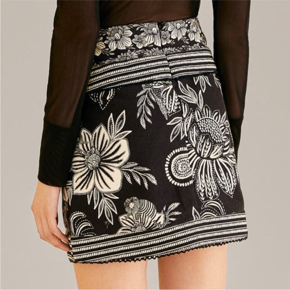 Farm Rio Paisley Bloom Fold Over Waist skirt black and white Size 24 - Picture 2 of 10